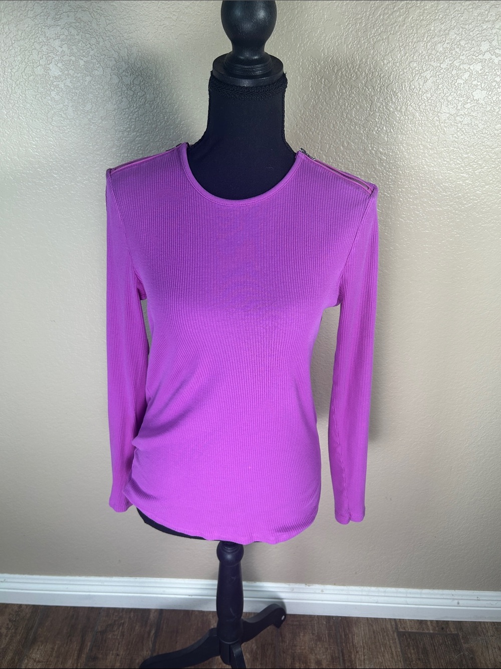 Lauren Ralph Lauren Ribbed Long-Sleeve Crewneck Top in Bright Purple